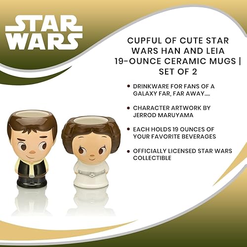 Miniatura 7 de Cupful of Cute Star Wars Han Solo and Princess Leia tazas de cerámica de 16 onzas, juego de 2 vasos de cóctel para el hogar, tazas de café para