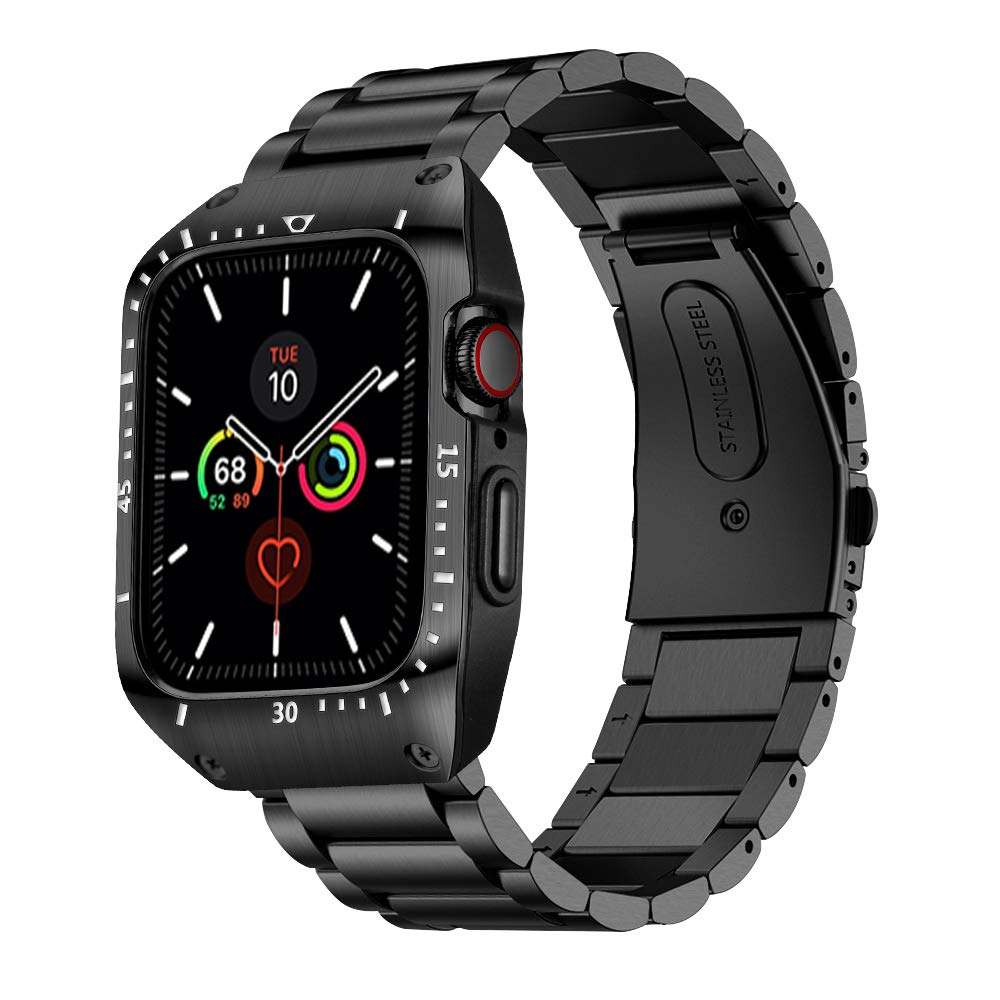 HATALKIN Compatible with Apple Watch Band 44mm with Metal Bumper Case, Rugged Men Bands for Apple Watch SE/iWatch Series 8 7 6 5 4, Stainless Steel Protective Cases Protector Drop-Proof Shockproof