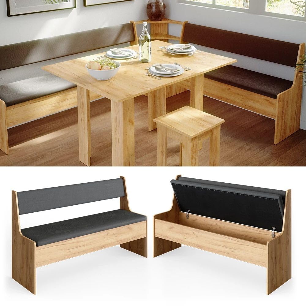 Eckbank Esszimmer Eiche 136 cm – Robuste und langlebige Küchenbank mit Rückenlehne, stabile Sitzbank für Familie & Alltag, hochwertige Verarbeitung, Essecke Design in Eiche & Anthrazit