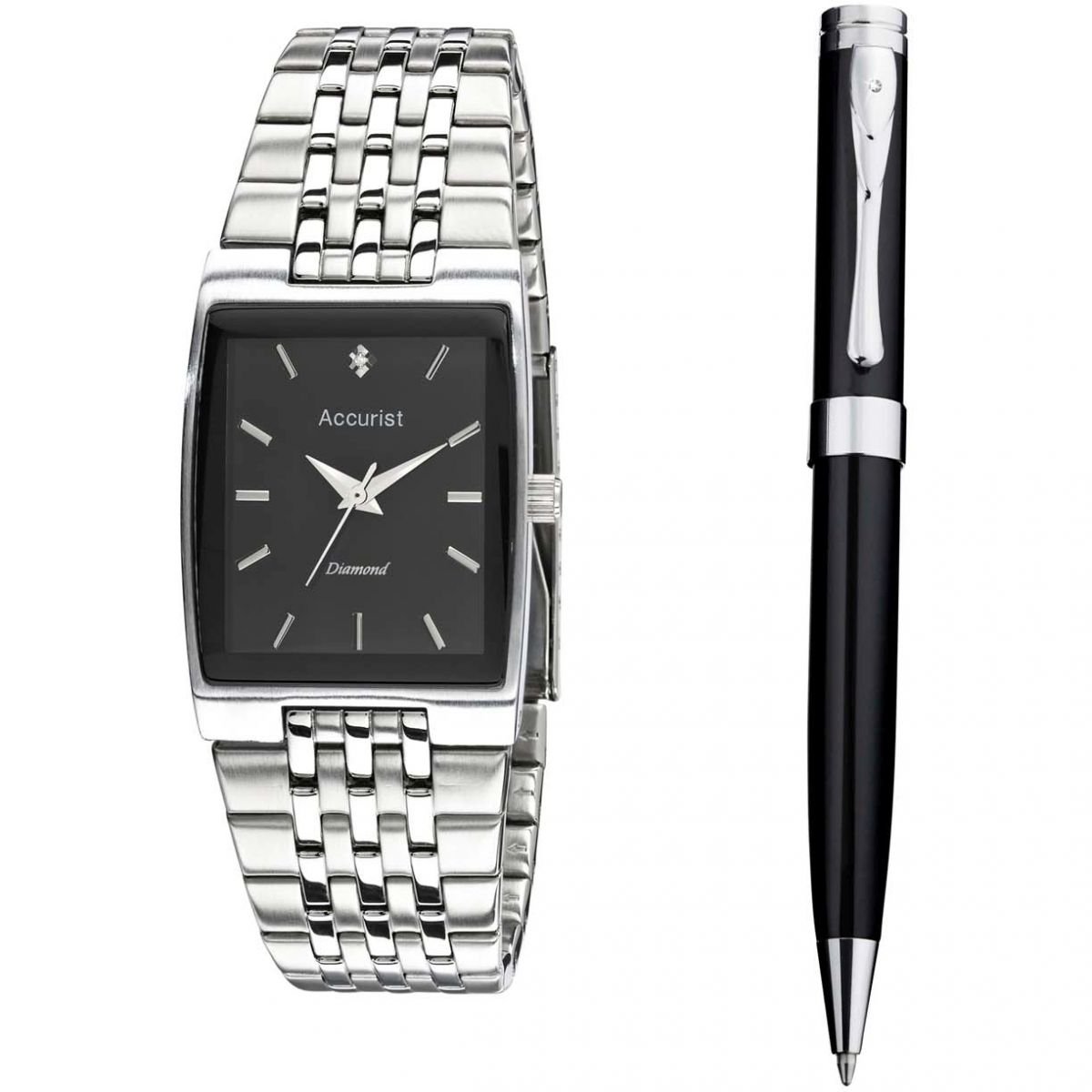 Accurist Mens Diamond Set Watch and Pen Gift Set MB1121