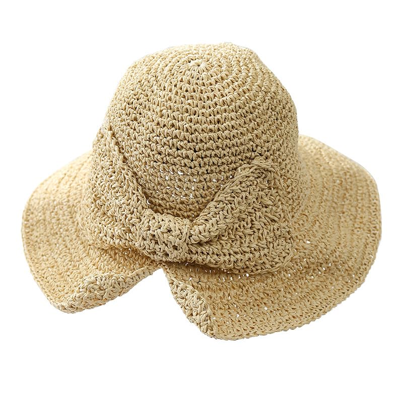 WEIGEER Straw Hat Women Beach Sun Summer Hat Chapeau de Paille pour Femme Chapeau de Soleil de Plage Pliable
