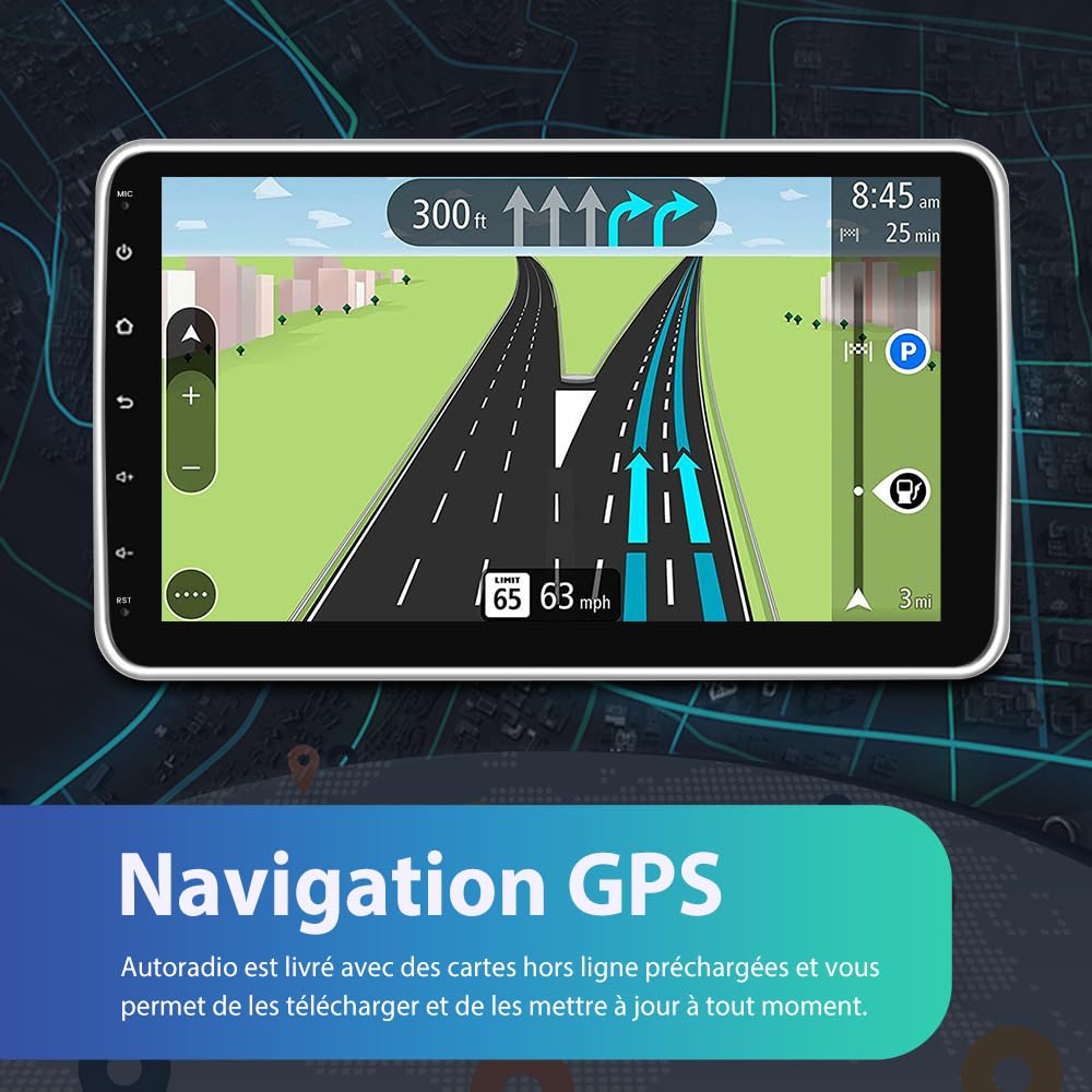 Autoradio Android 13 Universel 1 Din | 2Go + 64Go| Écran Tactile HD 10 Pouces | CarPlay & Android Auto Intégrés | Caméra de Recul | GPS, WiFi 5G, Bluetooth 5.0, FM RDS, Commandes au Volant