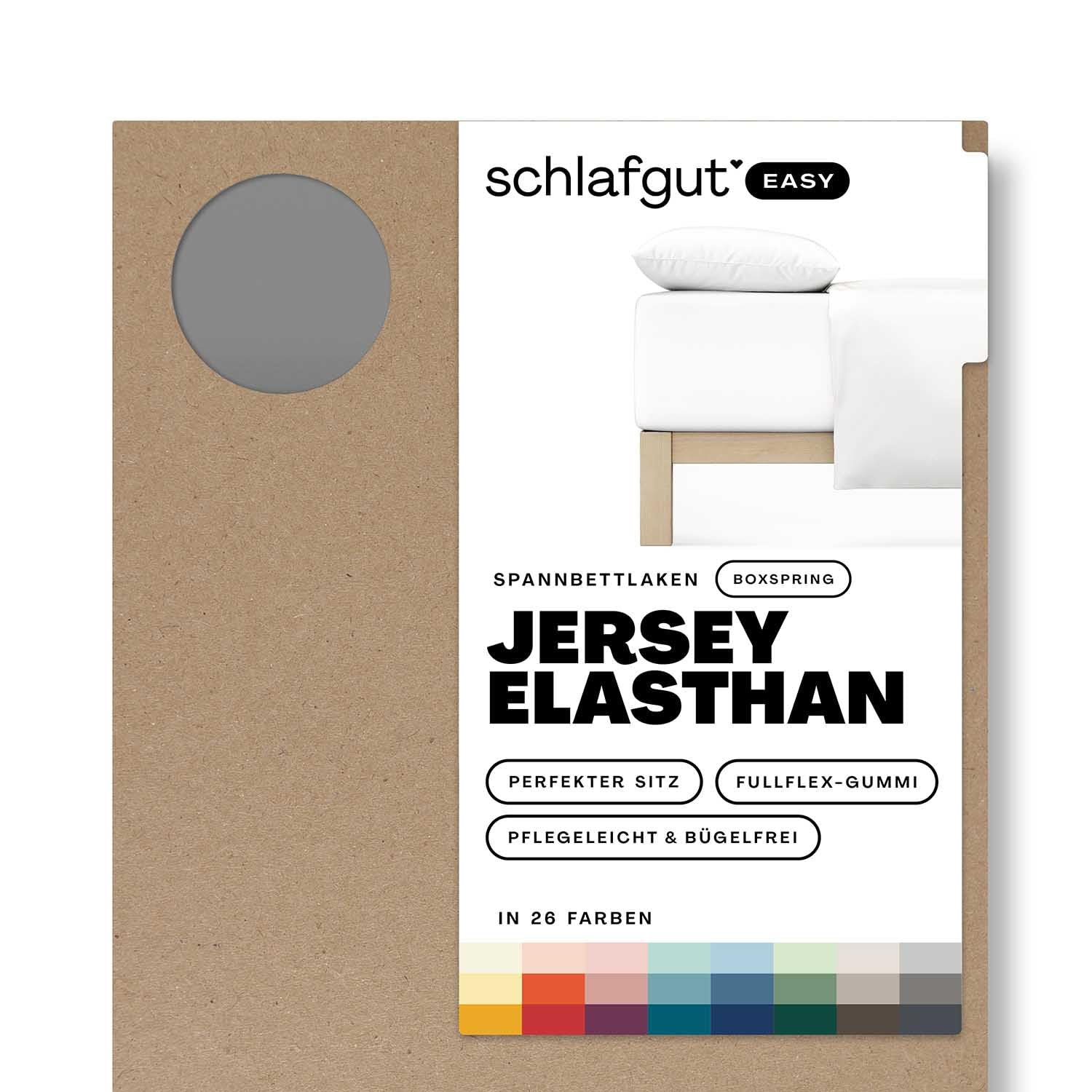 Schlafgut Easy Jersey Elasthan Boxspring Spannbettlaken 90x190 bis 100x220 Grey Mid, Spannbetttuch aus superweicher Baumwolle mit Elasthan