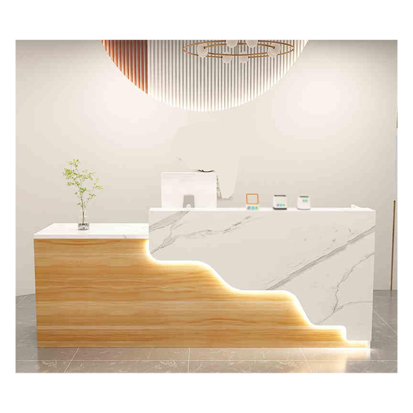 Moderne Rezeption，Rezeptionstheke Ladentheke，Rezeptionstheke Tisch，Laden-Theke，Verkaufstheke，Verstärkte Platte, Stärkere Tragfähigkeit, Große Speicherkapazität(White and Wood,Right_100CM)