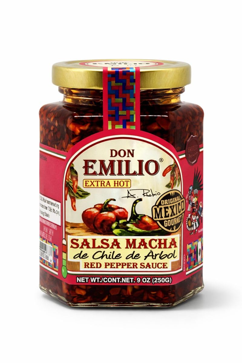 Don Emilio Hot Chili Salsa Macha (9 oz) (Pack of 1) | Keto, Vegan | Crisp, Tingly | Spicy, Savory | Red Pepper, Chili
