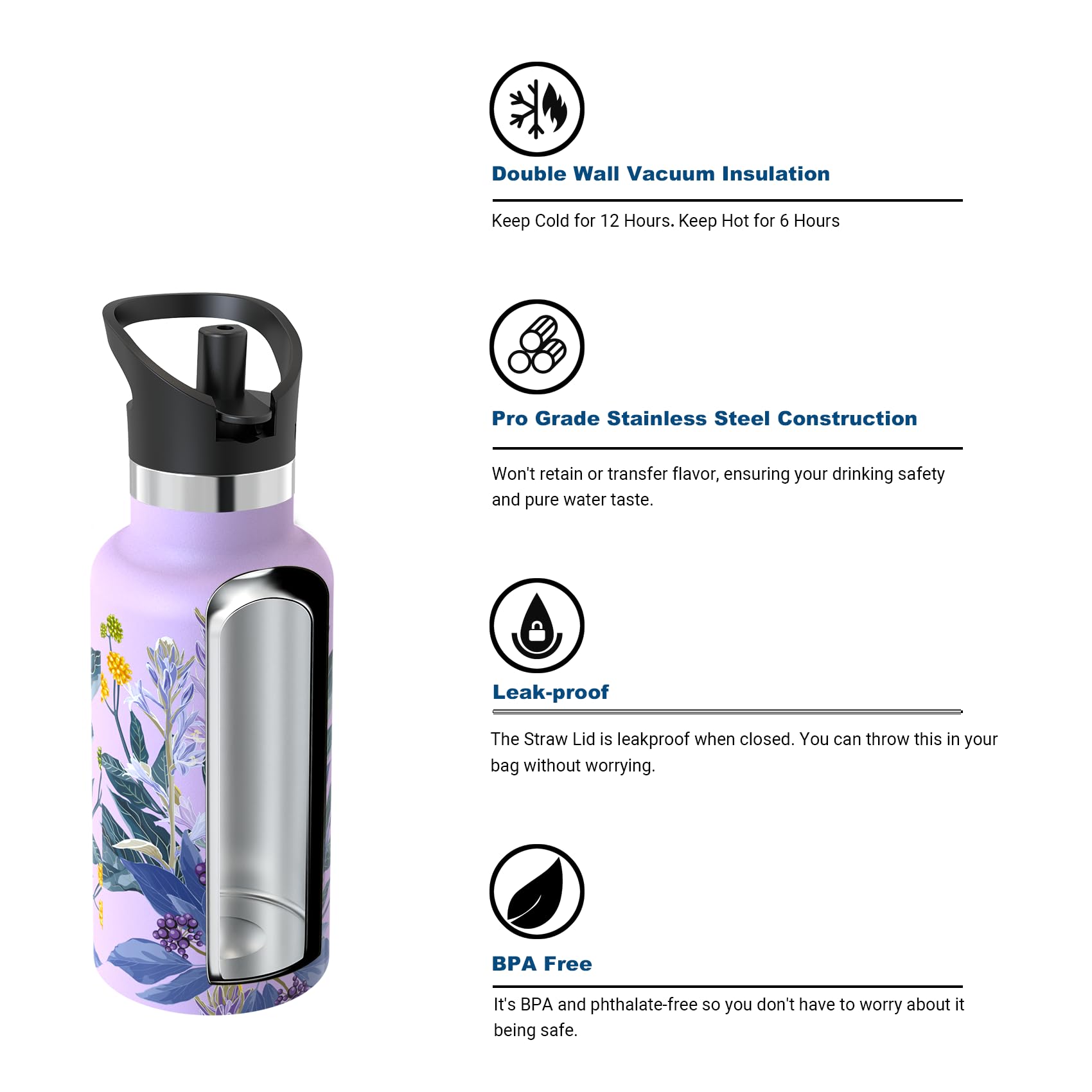 Super Sparrow Borraccia Termica, Acciaio Inox Bottiglia Termica - 350ml, 500ml, 750ml, 1L - Senza BPA Borracce, Borraccia Bambini per Scuola, Sport, Campeggio, Yoga, Palestra, Ciclismo