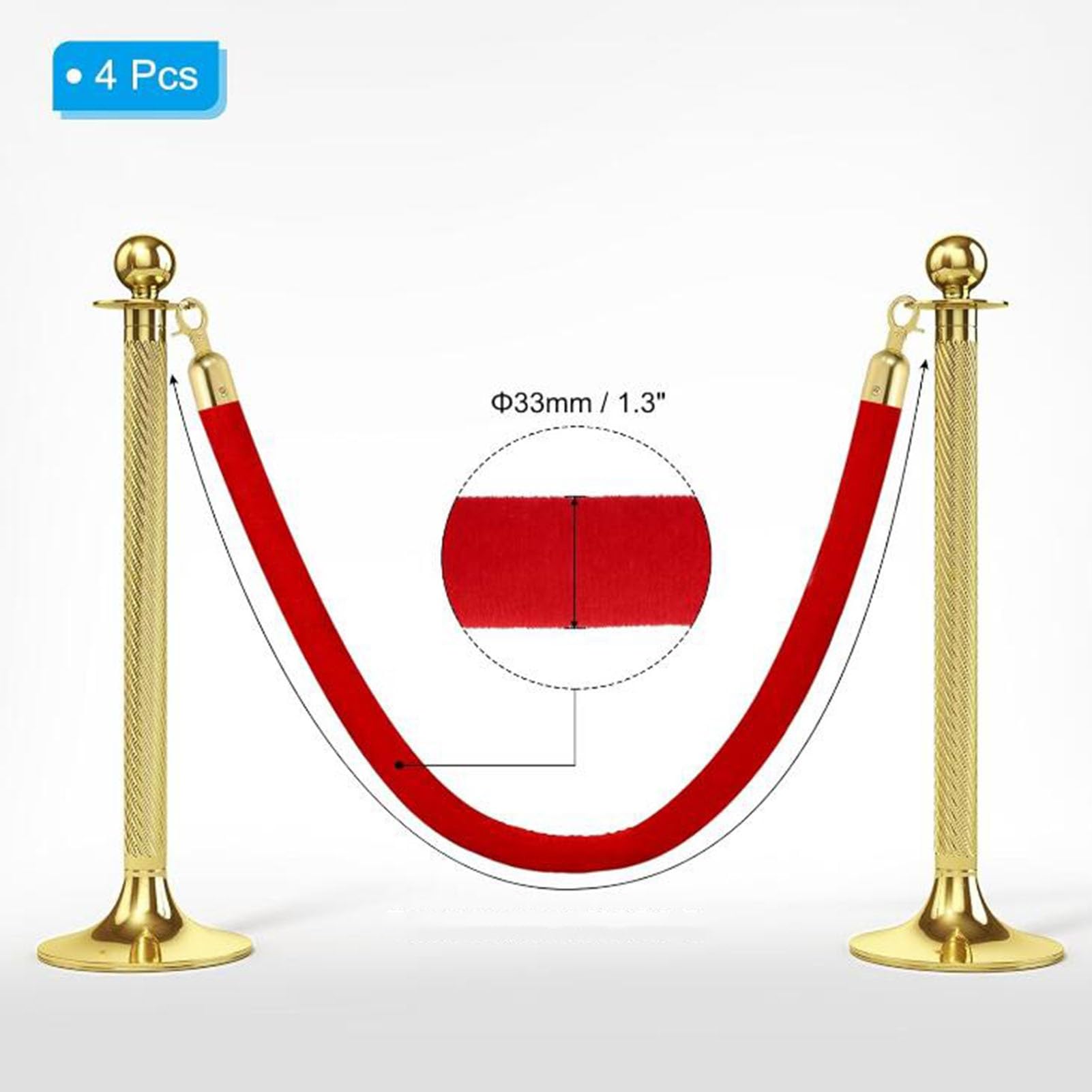 Barriere in corda di velluto, paletti in corda di velluto rosso, confezione da 4, 180 cm/71 pollici, controllo code VIP, ideali per feste, matrimoni, eventi sul tappeto rosso, anteprime cine