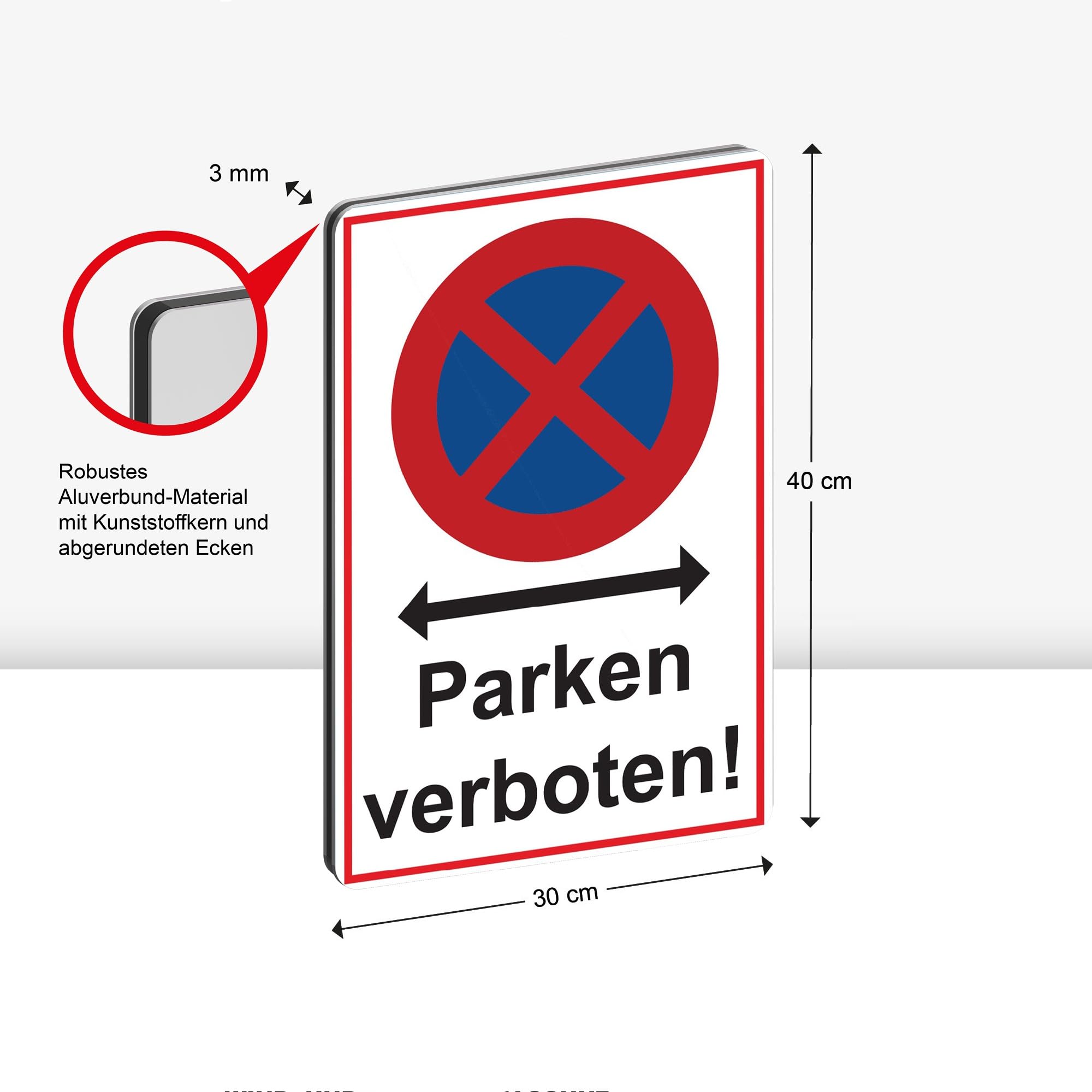 5 carteles XXL de prohibición absoluta de sujeción, 40 x 30 cm, aluminio, 3 mm, placa de aluminio estable con protección UV STROBO