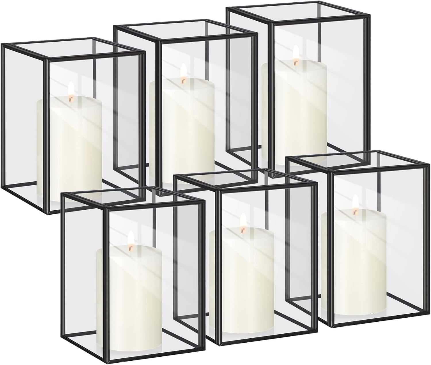 Set of 12 Glass Hurricane Candle Holder Rectangular Candle