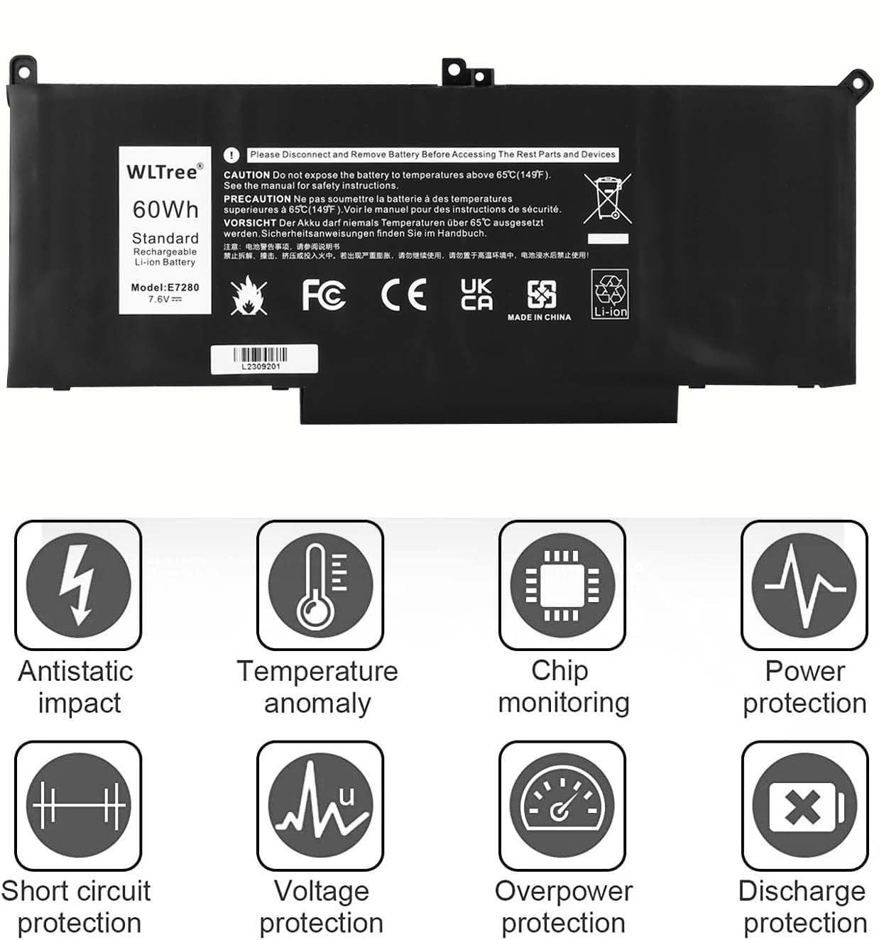 Batteria F3YGT 60Wh per Portatile Dell Latitude 12 7000 7280 7290 Latitude 13 7000 7380 7390 P29S002 Latitude 14 7000 7480 7490 P73G002 Serie DM3WC DM6WC 2X39G KG7VF 451-BBYE 453-BBCF Battery