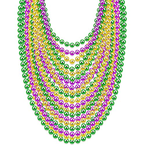 FUNIXY 24pcs Mardi Gras Beads Necklaces Bulk, Green Gold Purple Beads Carnival Parades Costume Throw Beads Party Decoration Masquerade St. Patrick's Day Party Favor Supplies