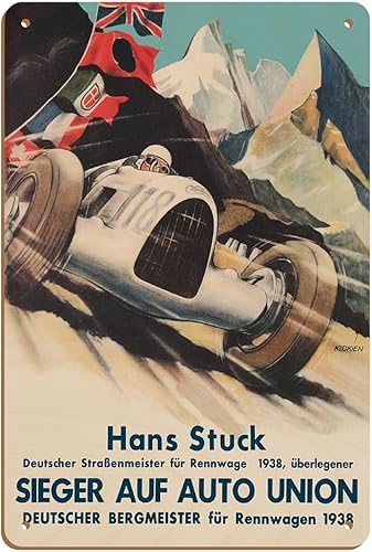Miniatura 1 de Klokien - Gran Premio de Alemania de 1938  Hans Stuck Race Driver  Sieger AUF Auto Union  Póster vintage de carreras de coches  8 x 12 pulgadas