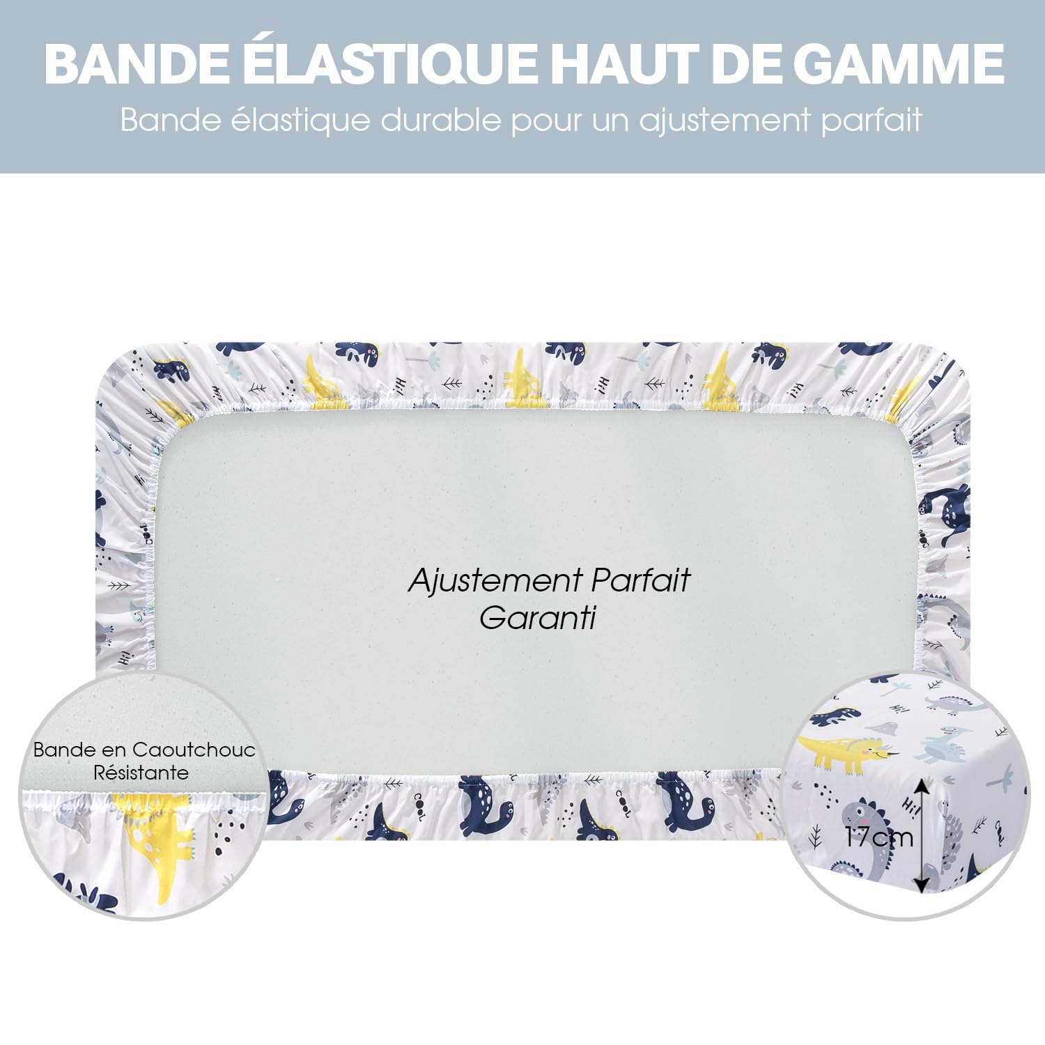 Little Grape Land 4er-Pack Spannbettlaken für 70x140 cm Baby, Atmungsaktive Mikrofaser-Polyester Bettlaken Kinderbett, Oeko-TEX Zertifiziert, Dinosaurier