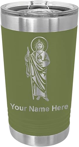 Miniatura 6 de LaserGram Vaso de pinta aislado al vacío de 16 onzas, San Jude, grabado personalizado incluido (negro)