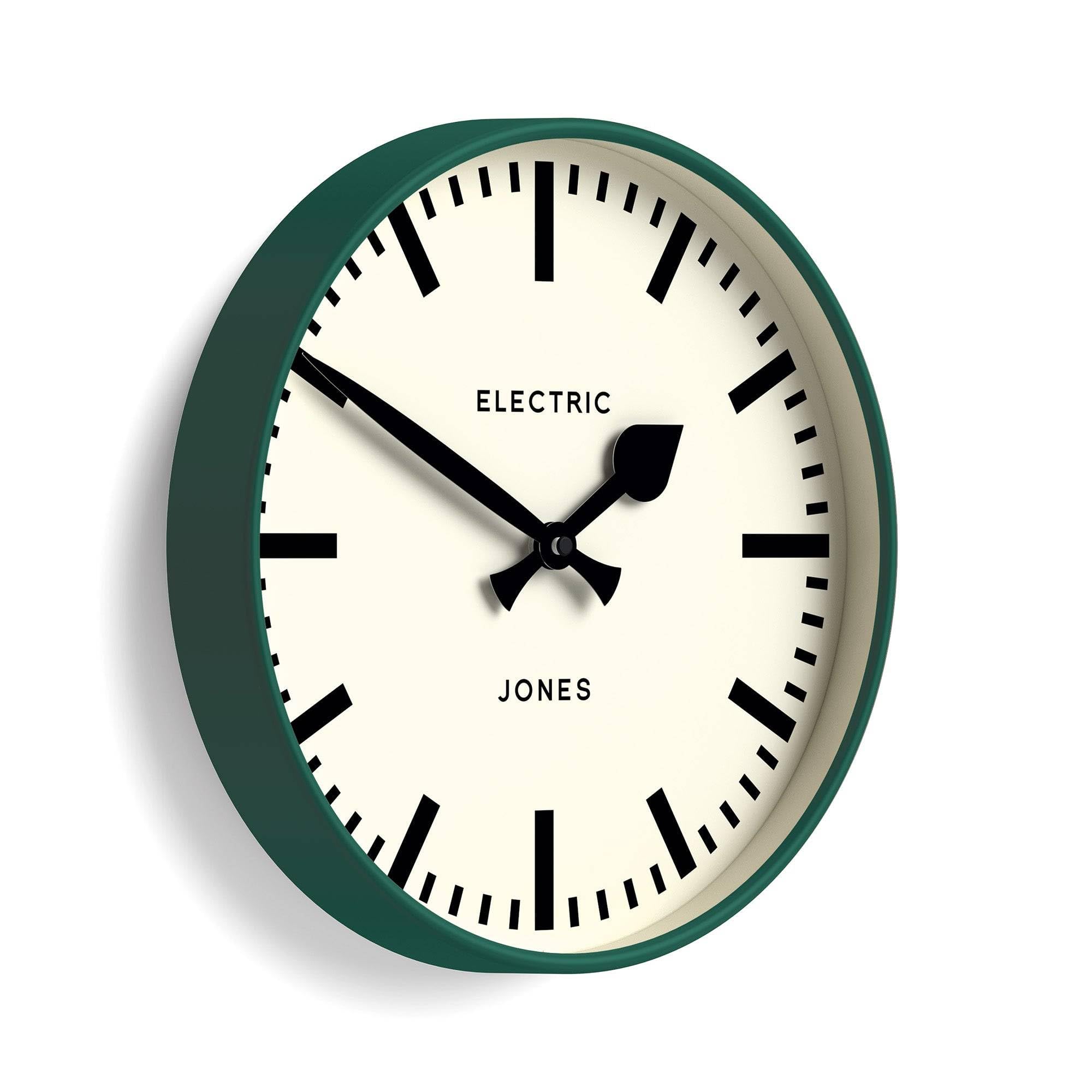 Jones Clocks® Tiger Orologio a parete | Orologio moderno della stazione rotonda | 30cm | Verde scuro | Look di design interessante per cucina, soggiorno o ufficio