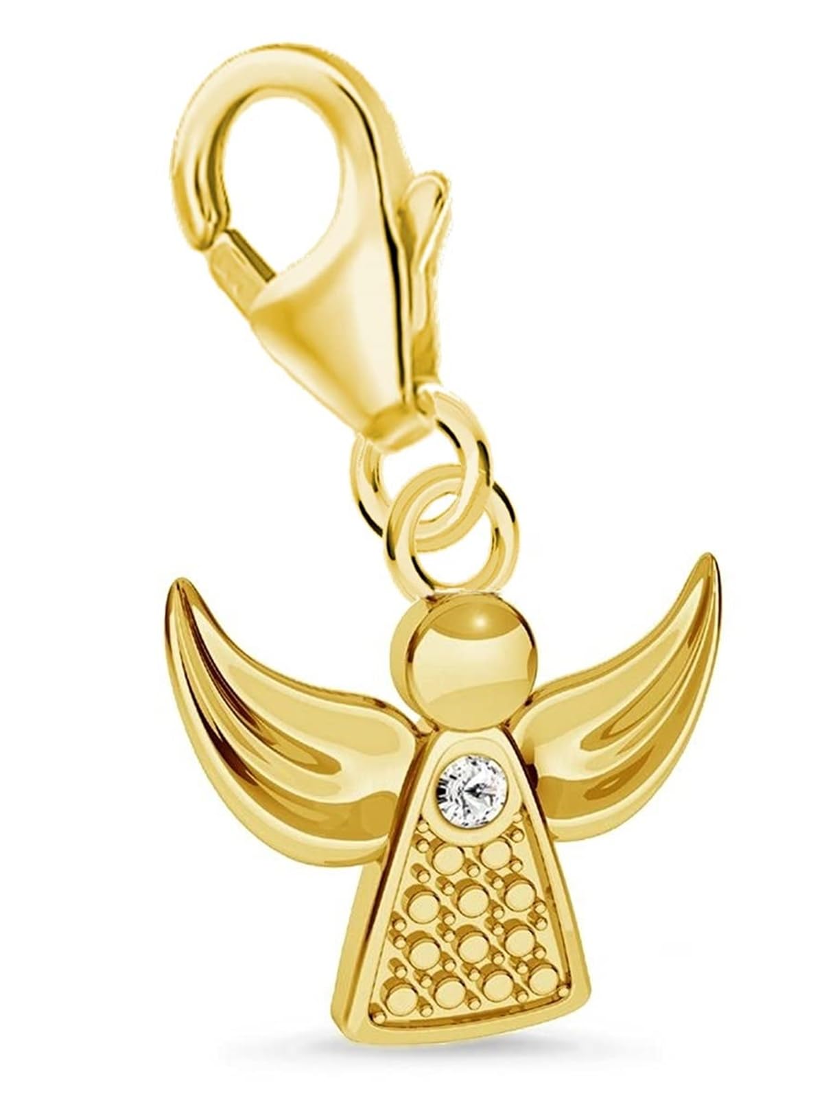 Goldene Hufeisen Mini klein Schutzengel Karabiner Charm Anhänger für Bettelarmband oder Kette 925 Sterling-Silber mit Zirkonia