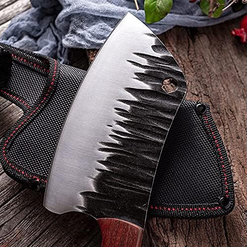 Meat cleaver, Stainless Steel Cleavers Portable Slaughter and Bone Peeling Knife Hammer Stone Blackened Craft Cutting Knife with Knife Cover Cleaver Knife,BY KKZY (Color : MCD162)