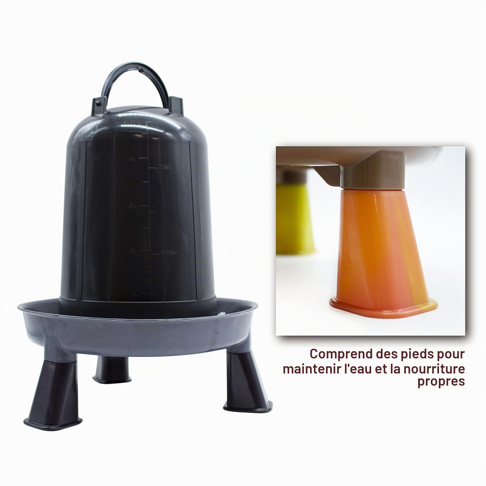FINCA CASAREJO Pack Mangeoire 8 Kg + Abreuvoir 10 L pour Poules - Mangeoire et Abreuvoir avec Pieds - Plastique Recyclé