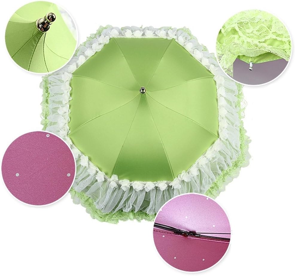 Honeystore Pagoda Parasol 3 Folding Lace Totes Sun Rain Wedding Ruffle Umbrella Green