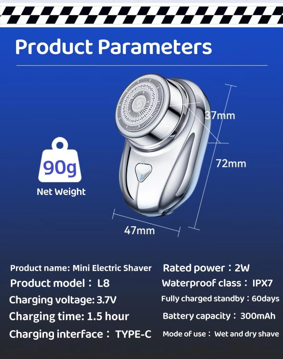 Mini Portable Razor, Waterproof Electric Razor,Type-C Charging Lasts up to 60 Days,Travel Electric Shaver,Suitable for Beard, Hair, Body, Home, Car, Travel,Wet and Dry Shaving. - Image 9