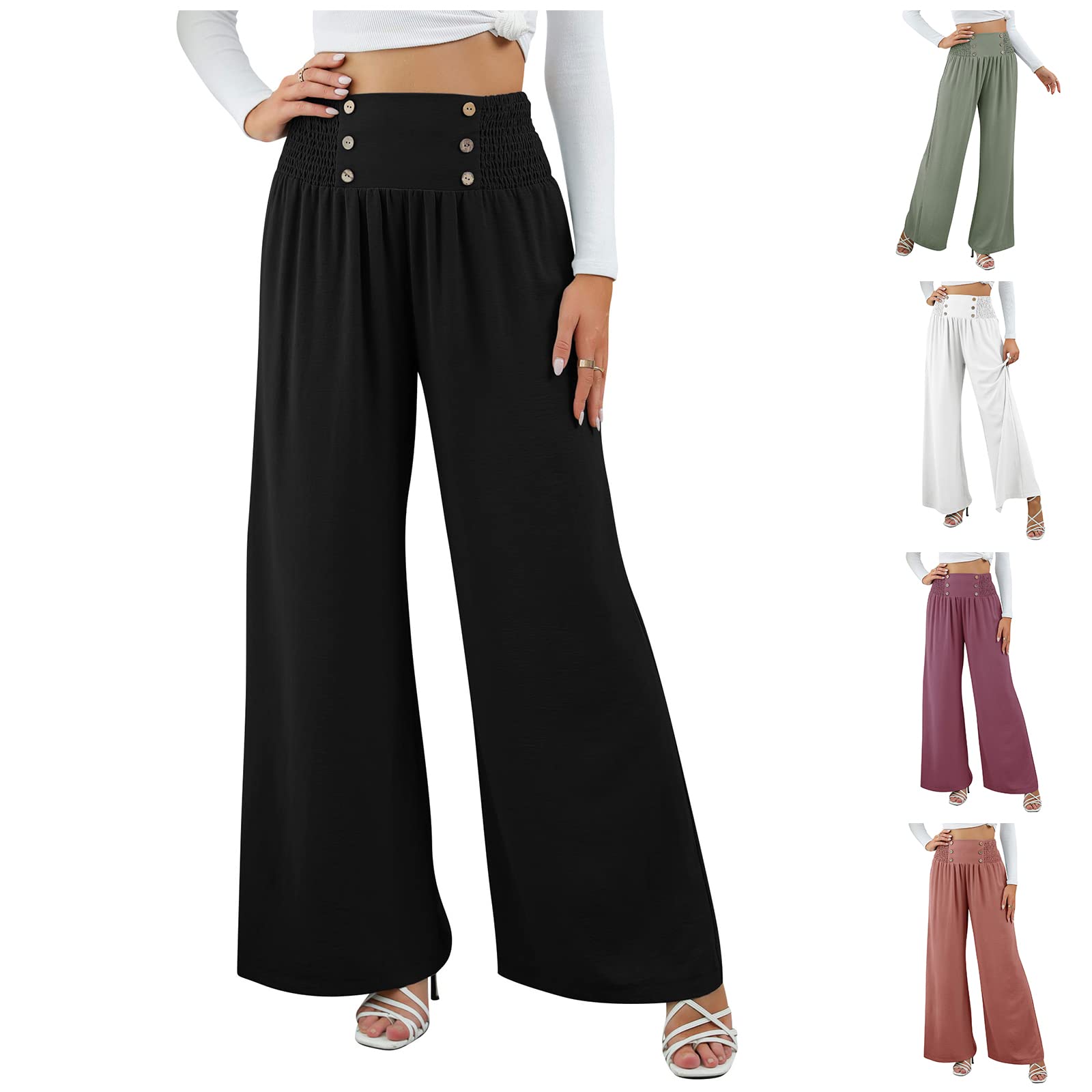 Ytfsrukp Womens Palazzo Pants Wide Leg Trousers High Waisted Business Casual Loose Flared Pants Long Lounge Pants Trousers