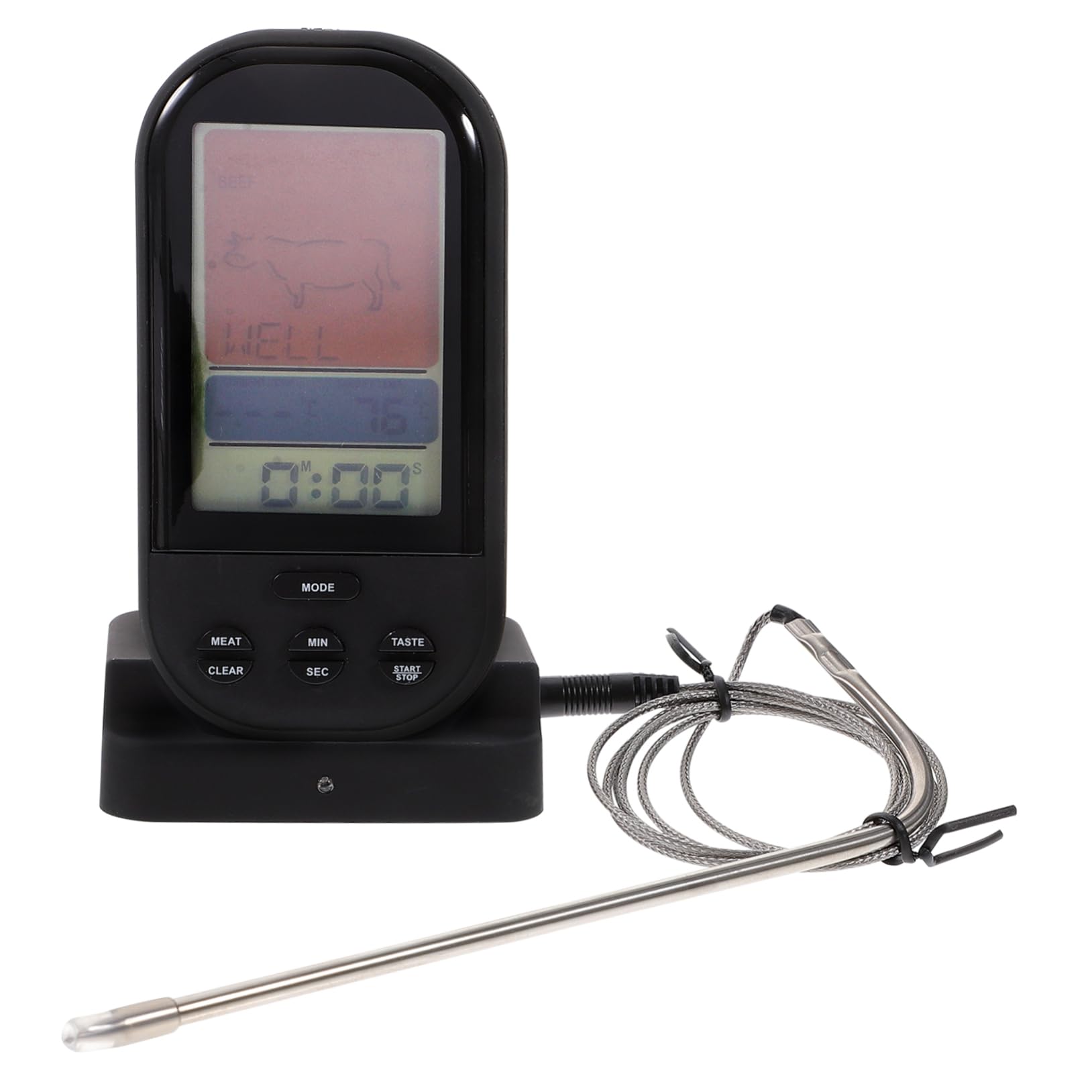 ULTECHNOVO Kabelloses Digitales Grillthermometer mit Großem LCD Display Fernüberwachung Sofortmessung C Voreingestellte Garstufen Timer Alarm für Ofen Bbq Fleisch und Outdoor Einsatz