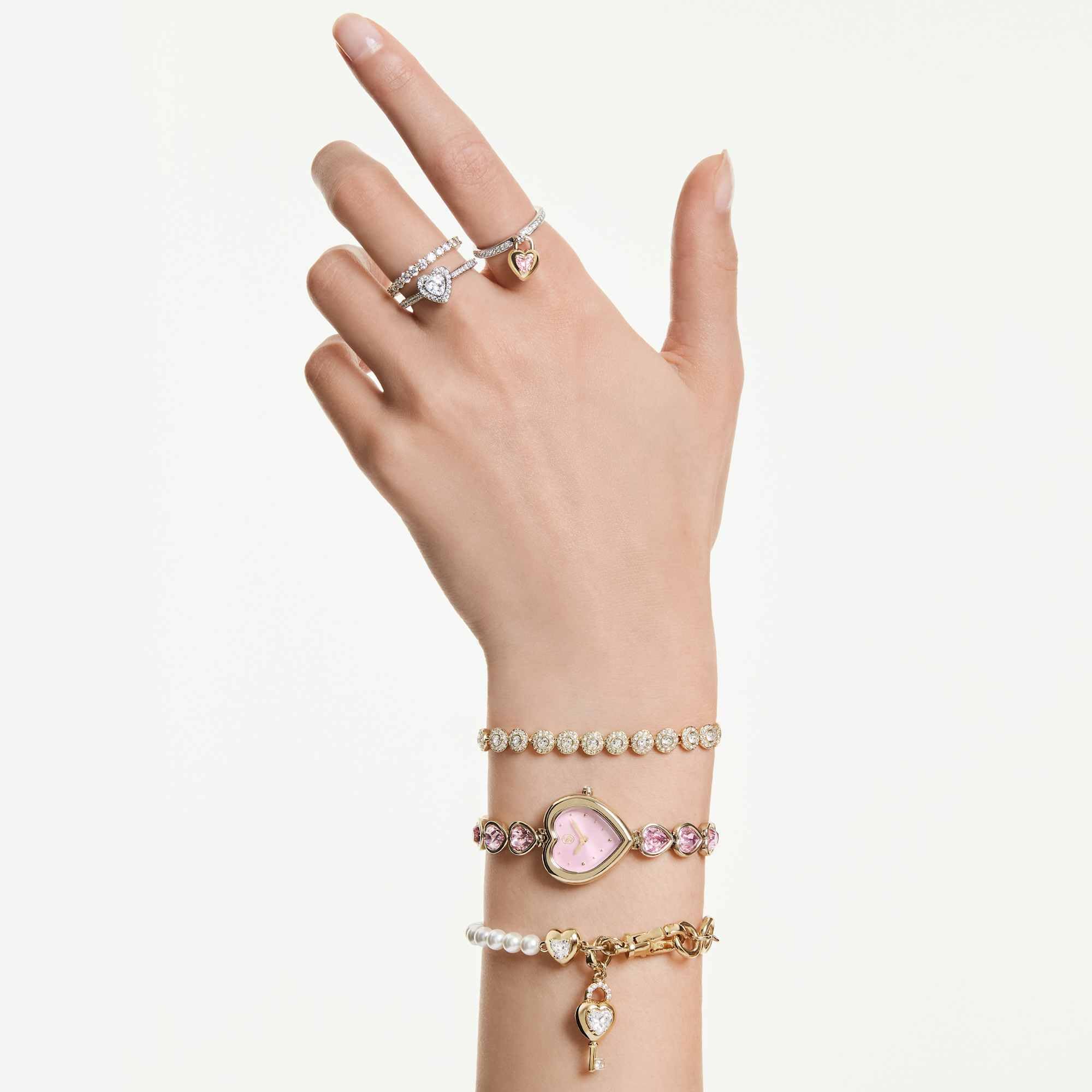 Swarovski Una Angelic Collezione Anello con motivo, Tagli misti, Cuore, Bianco, Placcato rodio
