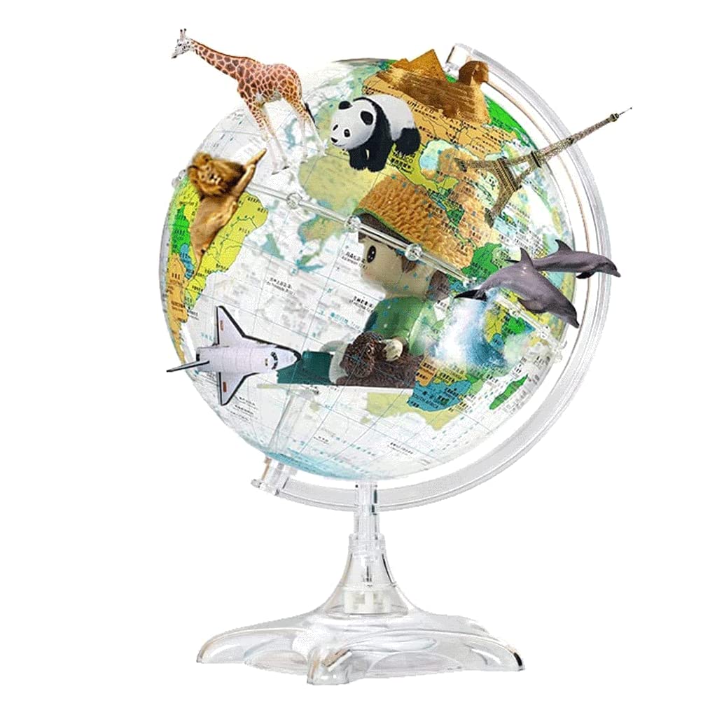 KRXSOBNV Globe, 8.5 Inch Ar Automatic 360° Rotating Globe with World Map Educational Clear Text Marking(C)