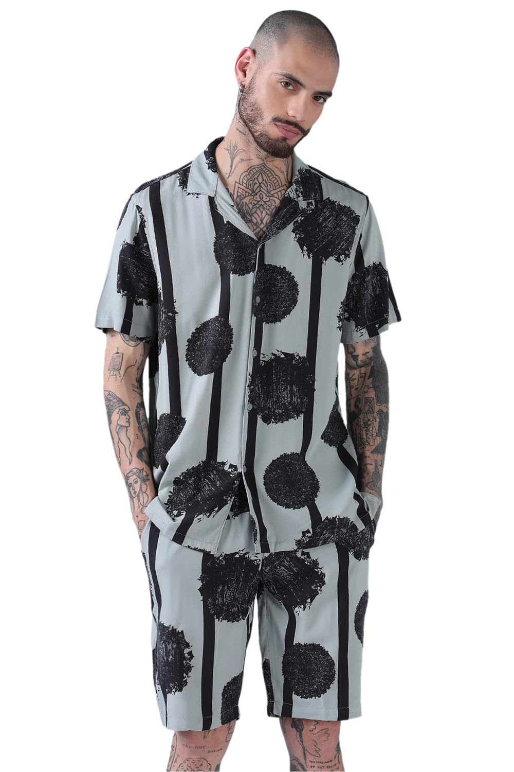 showoffff Edition Men's Grey Abstract Print Cuban Collar Relaxed Fit Co Ords Set-Kinsey-3319_Grey-picture-28