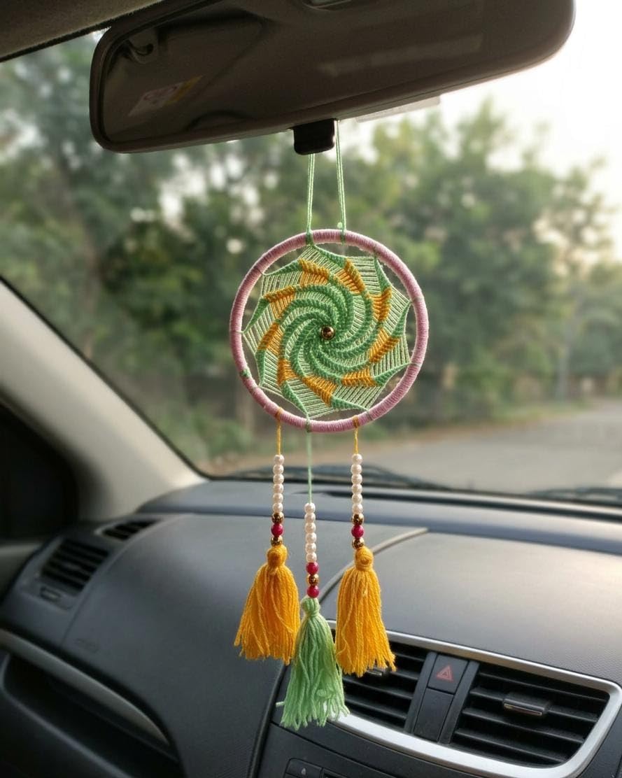Handmade Dream Catcher with Tassels, Pink Green Yellow, Macrame Wall Hanging, Car Decor, Boho Style-image-41