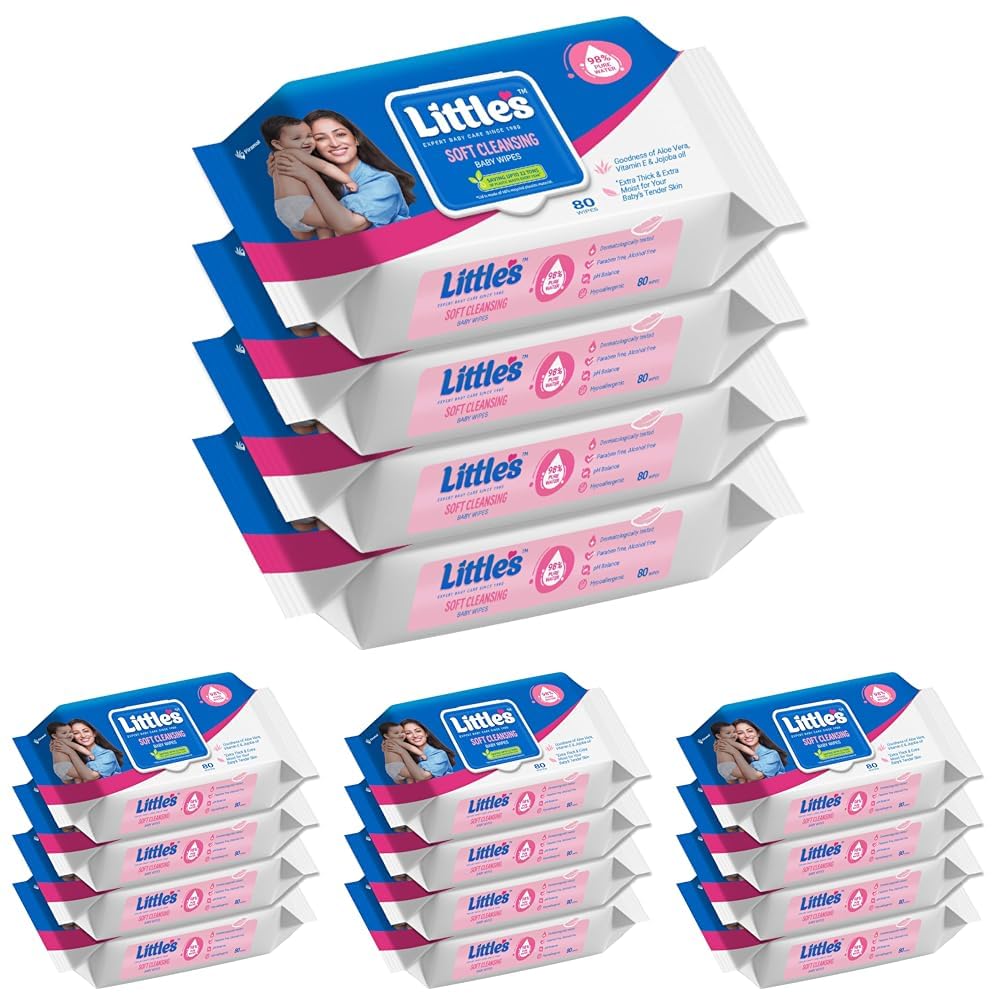 Little's Soft Cleansing Baby Wipes with Lid | 80 Wipes x Pack of 16-320 Wipes | Extra Thick & Moist Wet Wipes for Baby's | Prevents Rashes & Redness with Goodness of Aloe Vera, Vitamin E & Jojoba Oil-picture-40
