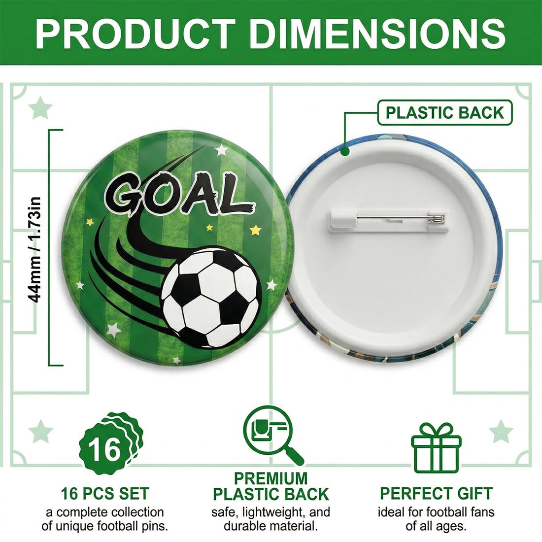 Spille Distintivi Calcio 16 Pezzi Commemorativi Mondiali, perfetti come Gadget, Regali Feste Compleanno Bambini e Tifosi Calcio. - 2