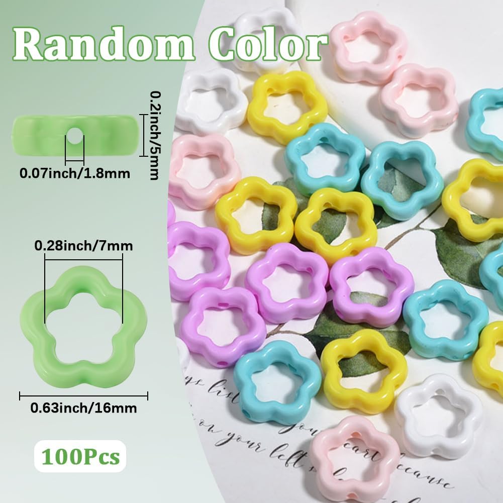 1 Box 100Pcs Acrylic Hollow Flower Beads Frame Connector Colorful Floral Blossom 2 Straight Holes Link Loose Spacer Beads for Bracelets Earrings Necklaces Keychains Jewelry Making Crafting - Image 2