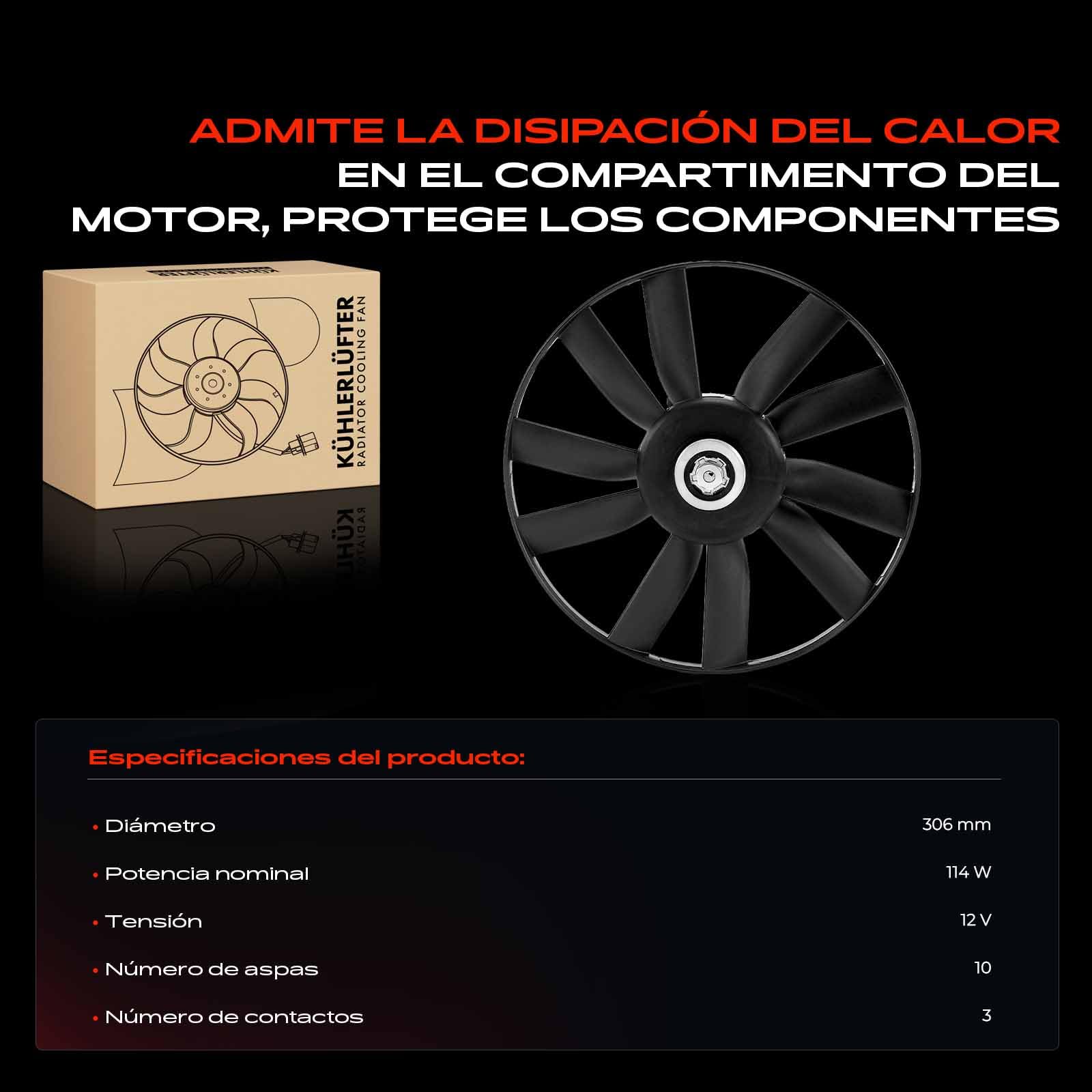 Frankberg Ventilador refrigeración del motor ventilador del radiador | Compatible con: P.a.s.s.a.t Variante 35I 3A5, Córdoba 6K1 6K2, Toledo I 1L2, Ibiza II 6K1, P.a.s.s.a.t 35I 3A2