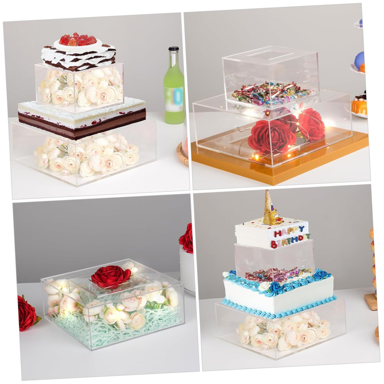 PRETYZOOM 2 Pezzi Alzata per Torte in Acrilico Trasparente, Design Quadrato Impilabile, Mantiene Freschi i Dolci per Feste e Ricevimenti