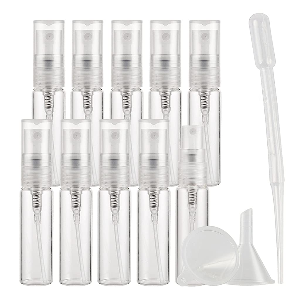 Tianzd Transparent Pack Of 10 Empty 5Ml Clear Glass Fine Mist Pump Spray Bottles Travel Mini Portable Spray Perfume Cosmetic Containers Sample Vials Refillable With Funnel And Dropper
