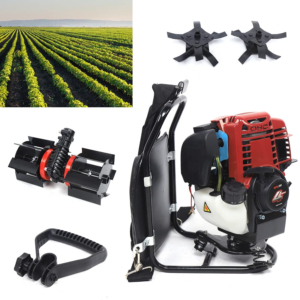 Mochila 3 en 1 de 4 tiempos, desbrozadora, desbrozadora de gasolina, desbrozadora para desmalezar, cosechar, limpiar y cavar tierras de cultivo, 1,0 kW (1,4 HP) 2800 rpm