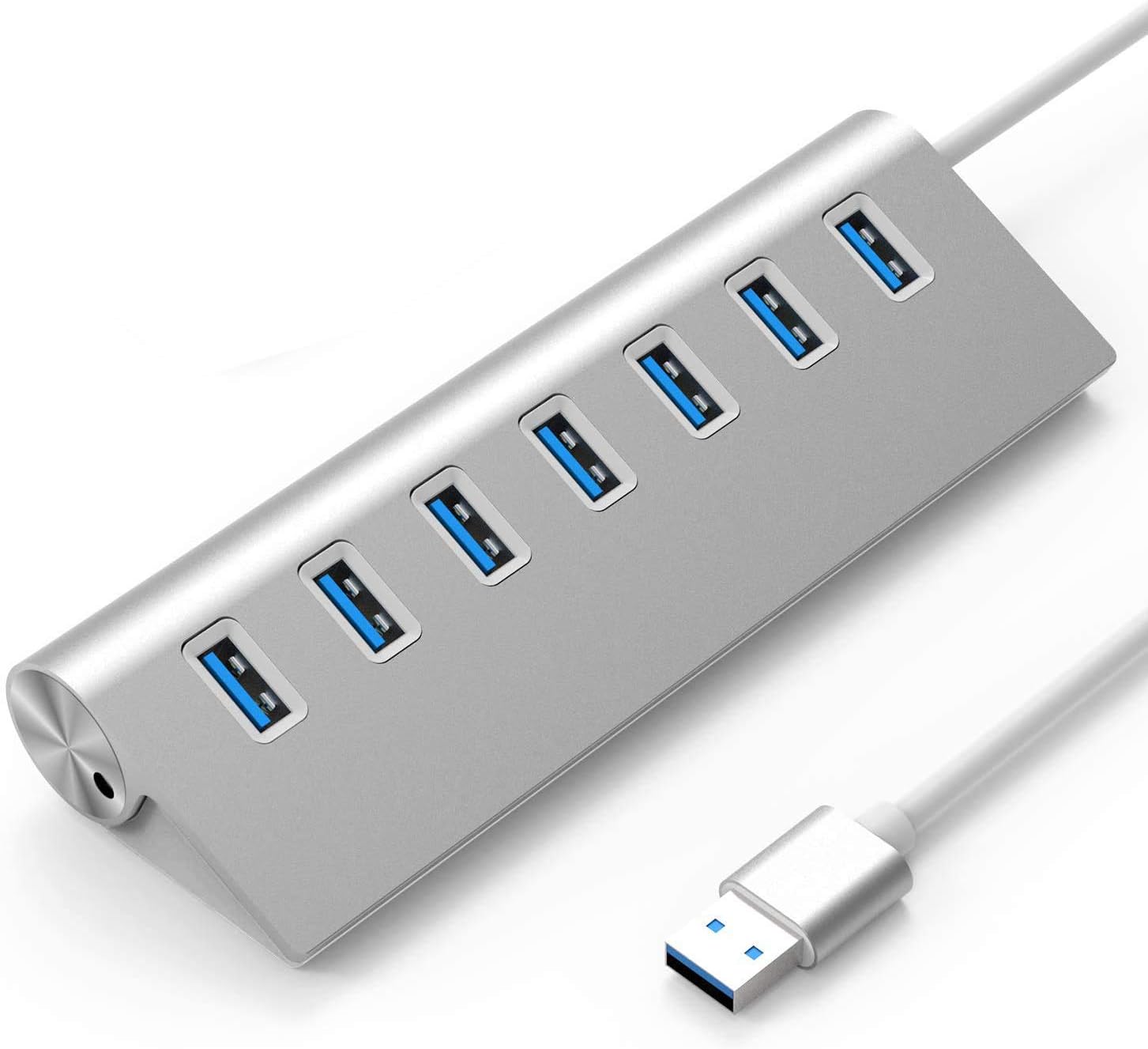 USB Hub, 7-Port Charging Interface Expansion, USB 3.0 High-Speed Data Transmission, for Desktop/Laptop Computers… (Silver)