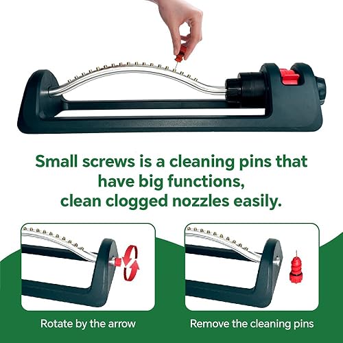 Miniatura 5 de Aspersor de césped, 18 boquillas de latón, rociador oscilante de agua de jardín para cubiertas de patio de hasta 3,600 pies cuadrados, base pesada,