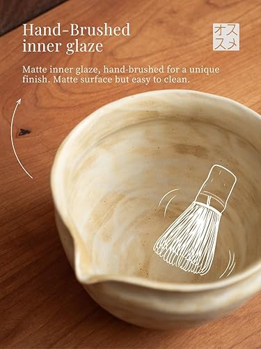Miniatura 5 de Juego de 6 batidores japoneses de matcha con cuenco de cerámica Wabi-Sabi hecho a mano (Chawan), persecución de bambú, soporte para batidor,