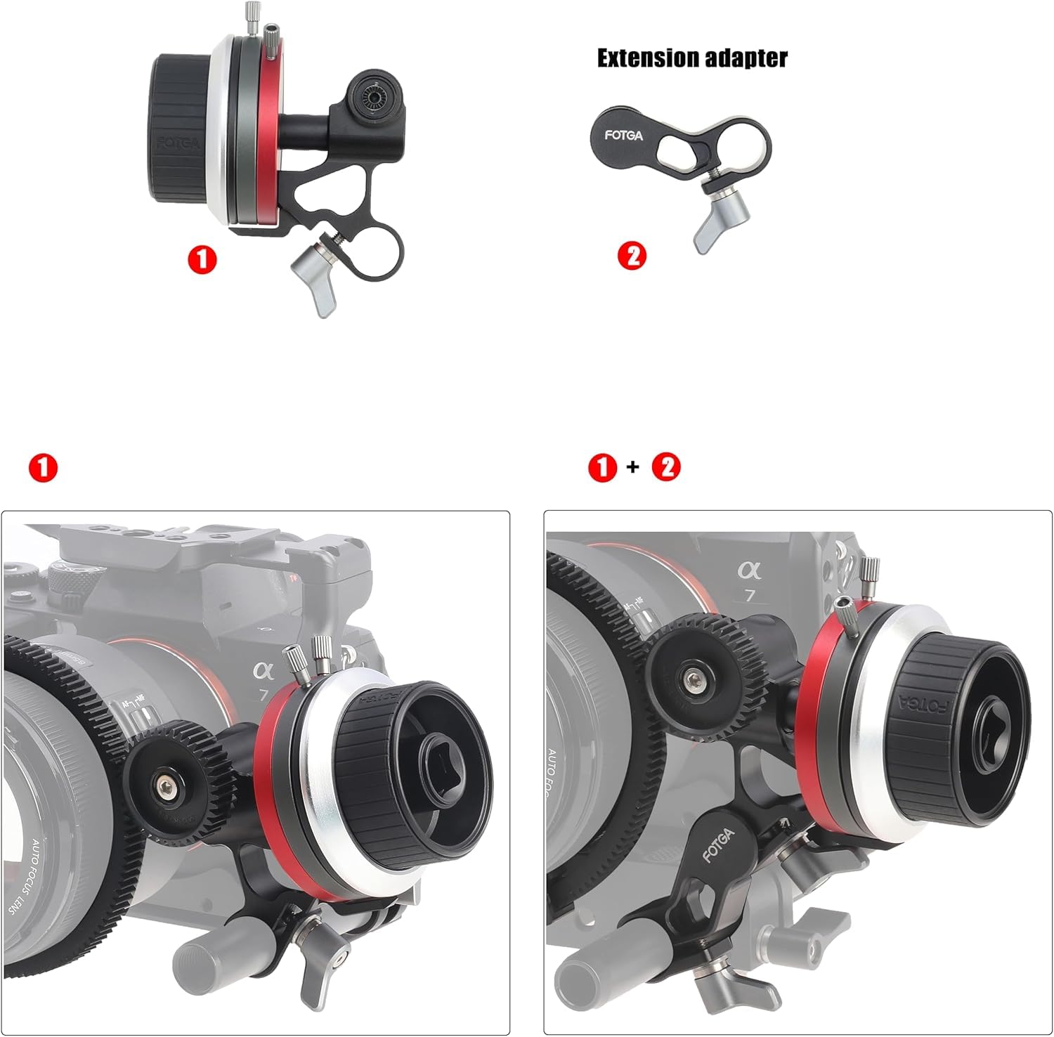 Hersmay Mini Follow Focus en métal avec stops A/B - Levier de mise au point - Compatible avec les rails de 15 mm - Amortissement des rails - Volant antidérapant pour appareil photo reflex numérique