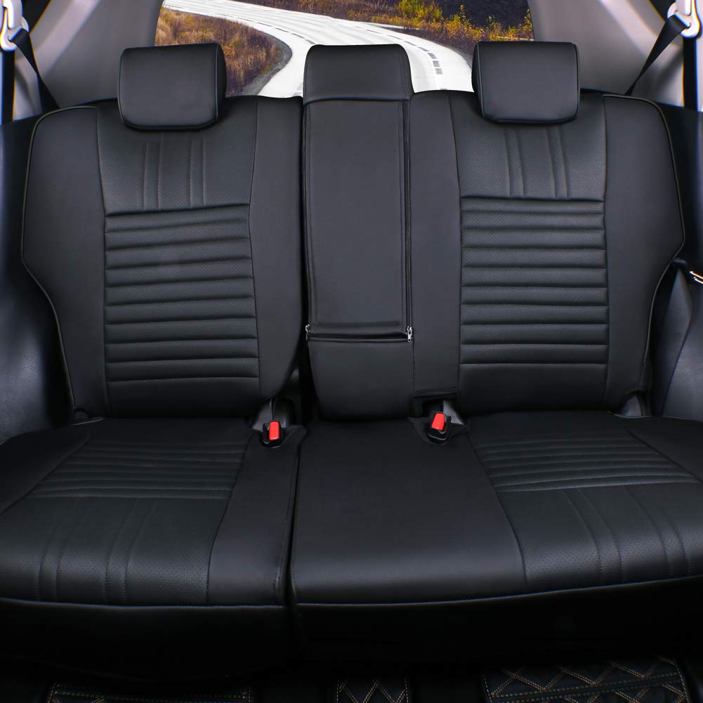 Cuero Fundas de Asiento a Medida para Coche Toyota RAV4 Fundas Asientos 2019-2025 Accesorios Advance,Style,Black,Luxury,Business,Dynamic - Negro(Rayas Finas)