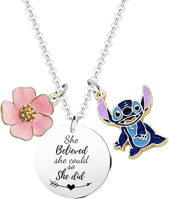Ghloyza Stitch OHANA Necklace Inspirational Gifts For Women Girls Necklace Best Friend Presents Graduation Gifts For Her Birthday Gifts For Daughter Niece Sister Coworker Jewelery Friendship Gifts