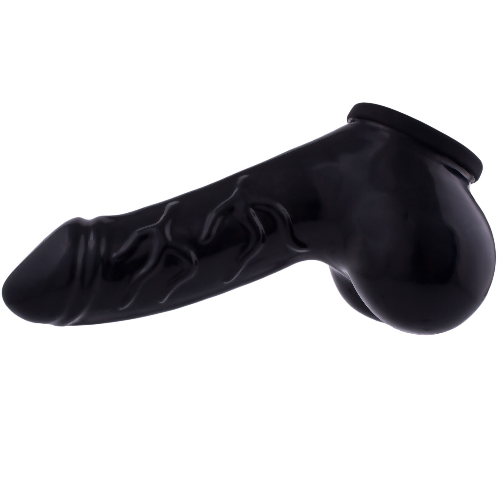 Funda para el pene de látex Danny Negro longitud del eje 11,5 cm - Sleeve venosa con saco escrotal y glande perfilado | Longitud del vástago: 11,5 cm, con vetas, con escroto, glande pronunciado, fabricado en Alemania