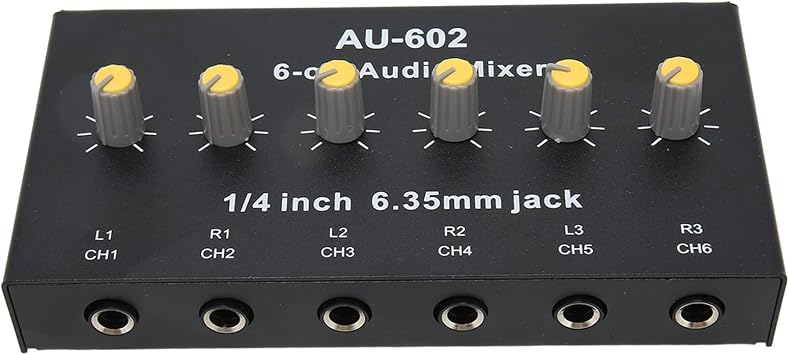Mini Audio Mixer, Low-Noise 3 Stereo Channel Line Mixer, 6 Mono Channel Sound Mixer for Sub-Mixing, 6.5mm Input/Output, for Small Clubs or Bars, As Guitars, Bass, Keyboards Mixer