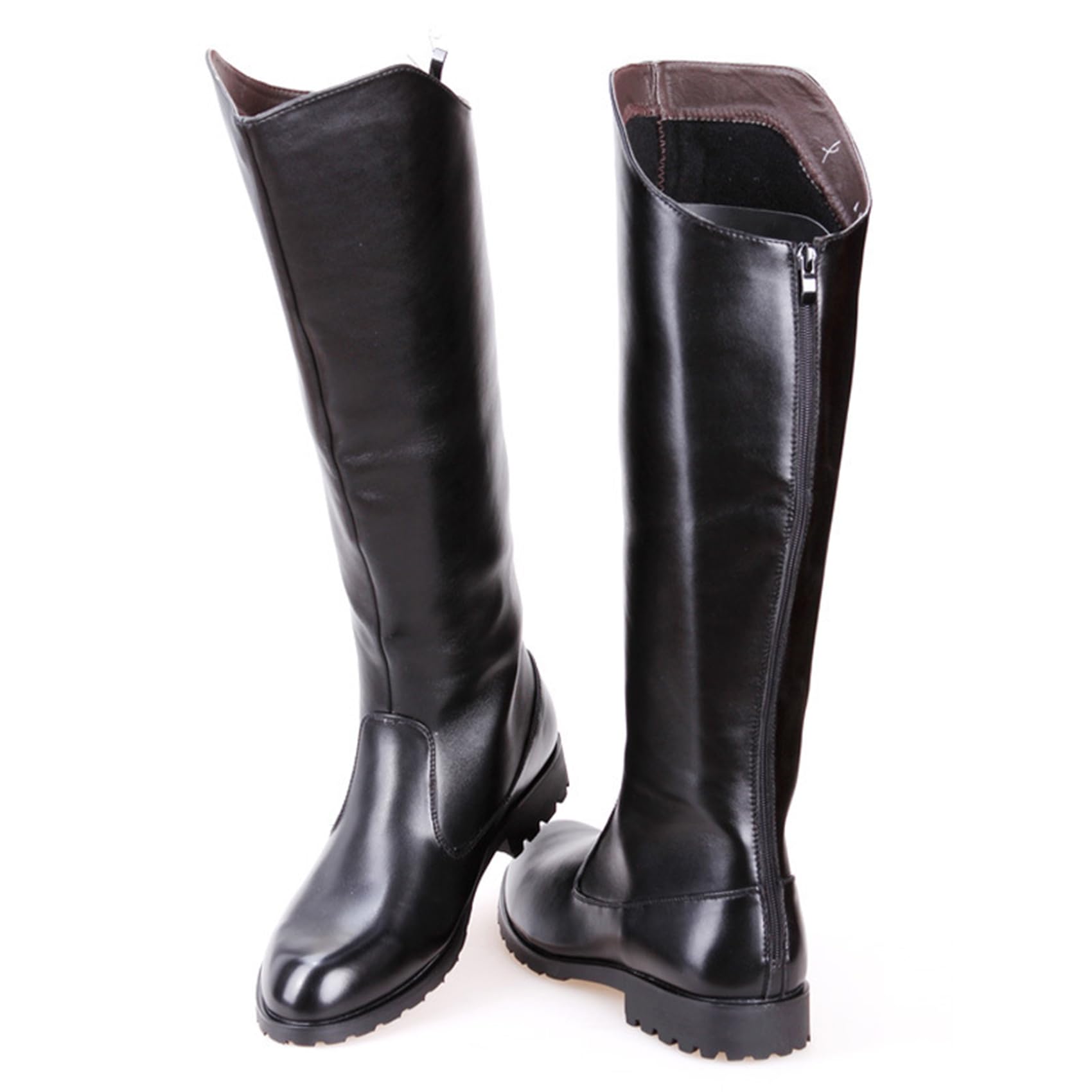 Kniehohe Lederstiefel für Herren, Reitstiefel, Bühnenaufführungsschuhe, weites Bein, mittlere Wade, Kopf, Langer, hoher Stiefel