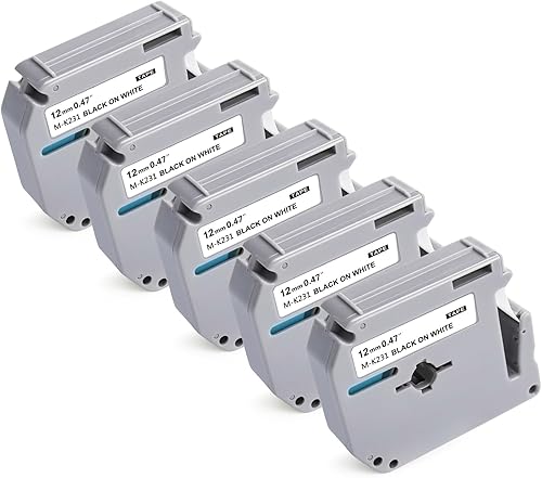 Miniatura 10 de BEYONDTEK P-Touch m-231 Compatible con Brother M Tape 0.472 in 0.47 Blanco, P-Touch M Tape Mk-231 Mk-231S Negro sobre Blanco 0.472 in 0.47 para