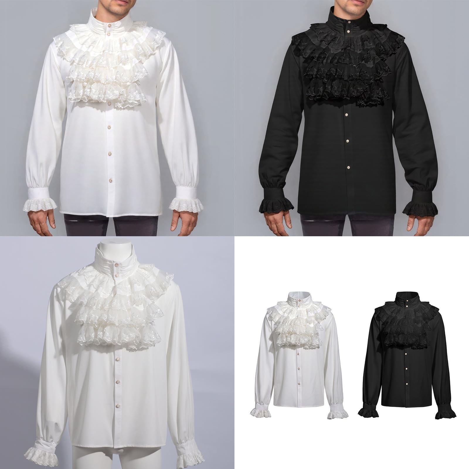 Camisa pirata para hombre, con volantes, estilo victoriano, renacentista, Sterevunk, vampiros, poeta, disfraz medieval de Halloween