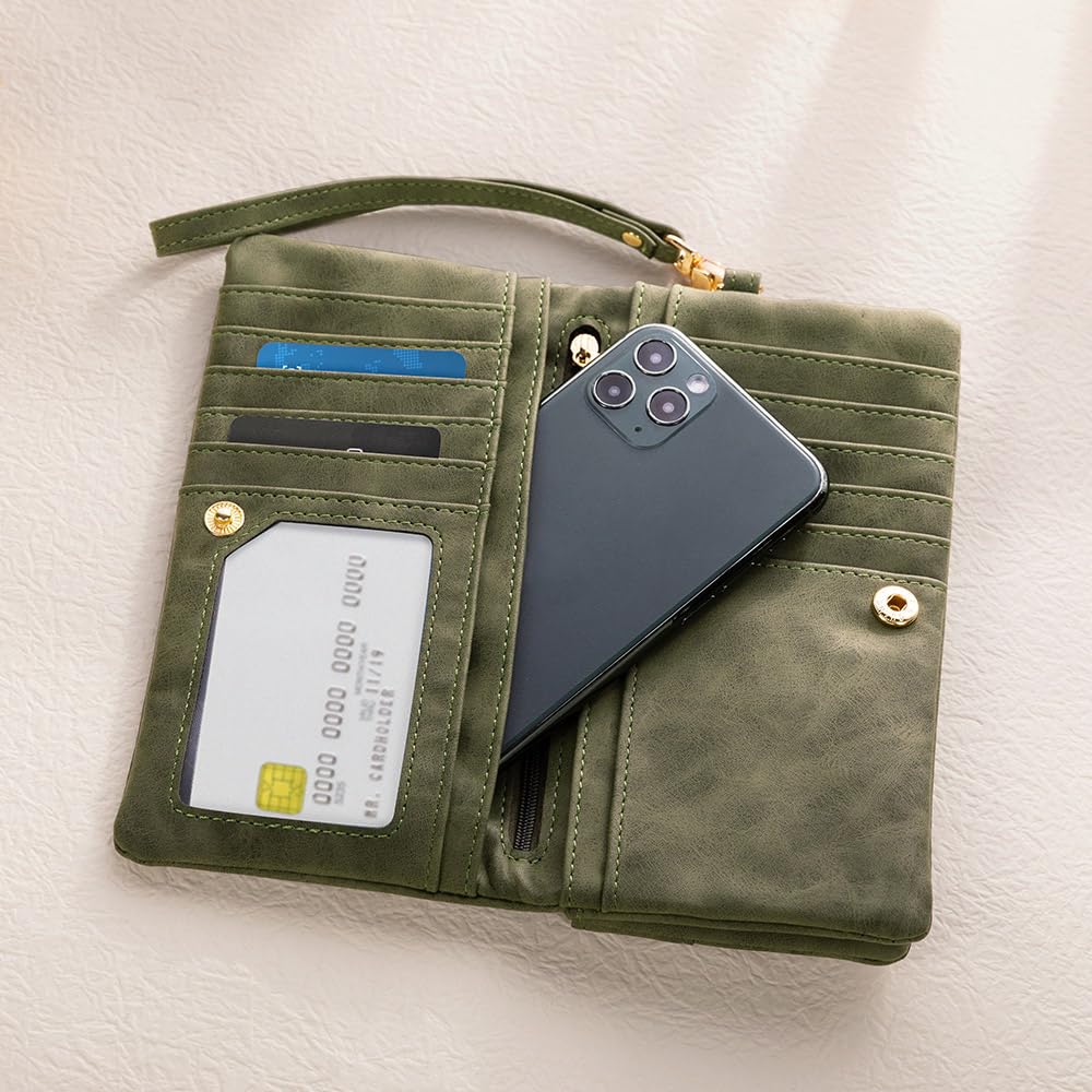 Monedero de cuero personalizado para mujer, con nombre personalizado, flor natal en acuarela, triple compartimento, correa para la muñeca, bolsillo largo para el móvil, ideal para mamá,esposa o abuela