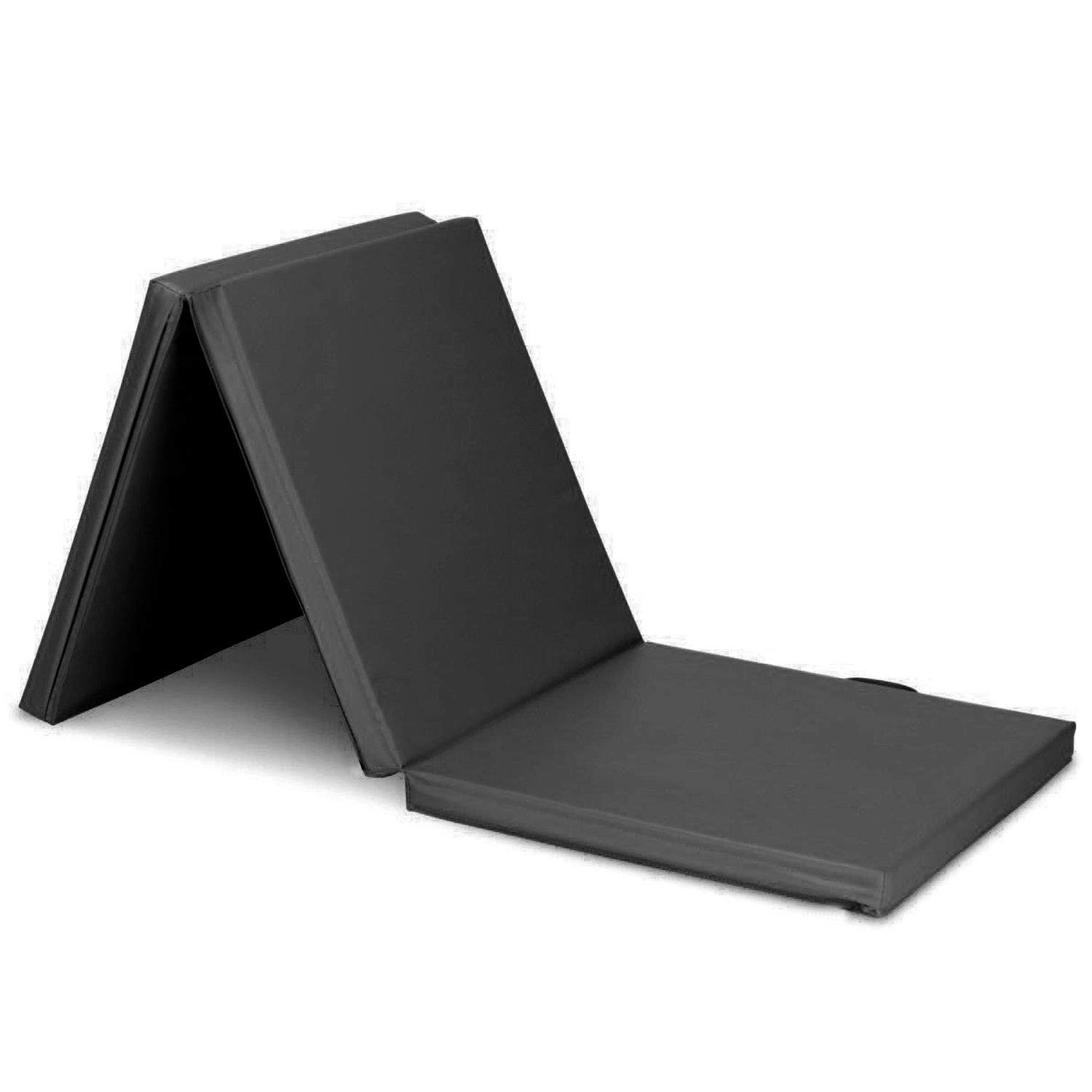 Yoga Tri Folding Gymnastics Exercise Mat Fitness Workout Camping Non Slip Thick Foam Mats (Black)